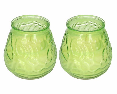 Pro Garden Windlicht geurkaars - 2x - groen glas - 48 branduren - citrusgeur