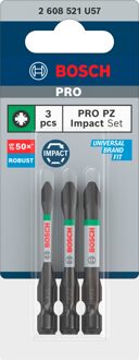 PRO PZ Impact bits | PZ1 | PZ2 | PZ3 | 55 mm | 3-delig - 2608521U57