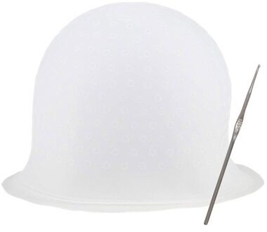 Pro Salon Dye Siliconen Cap Herbruikbare Siliconen Haarkleuring Benadrukken Cap Haar Verven Cap Met Metalen Haak Frosting Tipping Col wit