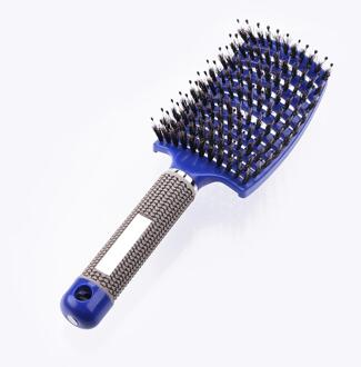 Pro Vrouwen Meisje Haar Hoofdhuid Kam Anti-Statische Rechte Krullend Haar Styling Borstel Salon Hoofdhuid Massage Kam Met Haren Blauw