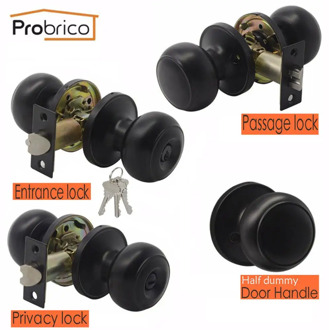 Probrico Black Interior Door Knob Rotation Handle cylinder latch Entry/Privacy/Passage lock Half dummy Round door lock hardware