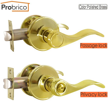 Probrico Gold Brass door handles for Interior doors Front back door lever with lock cylinder/latch Keyless door lock handle set