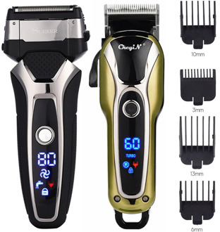 Professional Hair Clipper Men Rechargeable Hair Cutting Machine Barber + Electric Shaver 3D Floating Blade Beard Trimmer Shaving