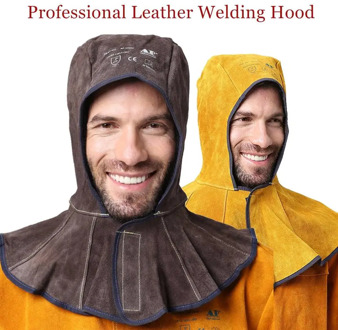 Professional Welding Hood Split Cowhide Leather Welder Hat Cotton Mesh Lining Anti Flame Stitched CE for Welding Helmet