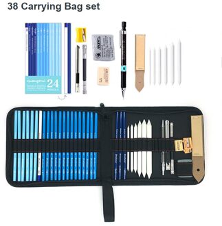 Professionele 28/38Pcs Schets Potlood Set Schetsen Houtskool Tekening Kit Hout Potlood Zakken Voor Schilder Scholieren Art levert 38 Carrying zak reeks