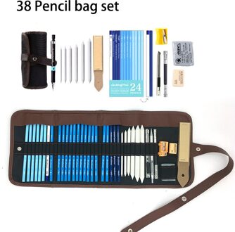 Professionele 28/38Pcs Schets Potlood Set Schetsen Houtskool Tekening Kit Hout Potlood Zakken Voor Schilder Scholieren Art levert 38 Pencil zak reeks