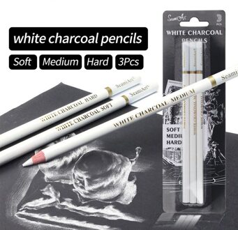 Professionele 3Pcs Wit Houtskool Zachte/Medium/Hard Potloden Voor Schetsen Hoogtepunt Hout Schets Pennen Art Kantoor School levert