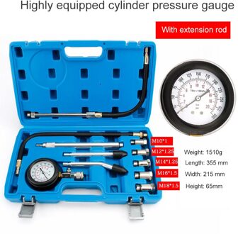 Professionele Benzine Benzine Motor Cilinder Compressie Tester Kit Cilinder Tester Met M10 M12 M14 M16 M18 Auto Accessoires