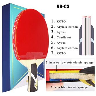 Professionele Blauwe Arylaat Carbon Tafeltennis Racket Concurrentie Super Alc Ping Pong Bat Paddle Voor Snelle Aanval En Lus V8 kort handvat