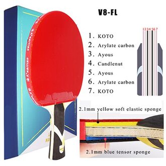 Professionele Blauwe Arylaat Carbon Tafeltennis Racket Concurrentie Super Alc Ping Pong Bat Paddle Voor Snelle Aanval En Lus V8 lang handvat