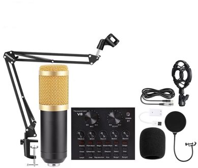 Professionele BM800 Condensator Microfoon Kit Voor Pc Microfoon Studio Voor Computer Karaoke Geluidskaart Opname Microfoon V8 goud reeks