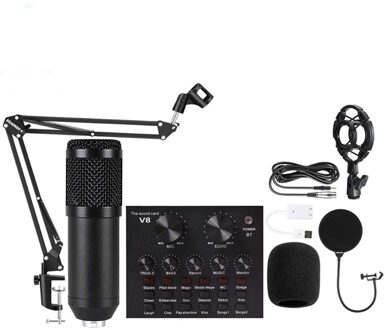Professionele BM800 Condensator Microfoon Kit Voor Pc Microfoon Studio Voor Computer Karaoke Geluidskaart Opname Microfoon V8 zwart reeks