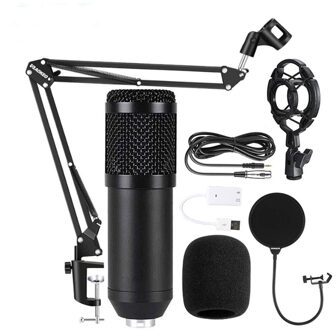 Professionele BM800 Condensator Microfoon Kit Voor Pc Microfoon Studio Voor Computer Karaoke Geluidskaart Opname Microfoon zwart