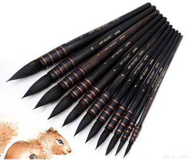 Professionele Eekhoorn Haar Zwart Handvat Ronde Borstels Set Kunst Schilderij Borstel Voor Artistieke Aquarel Gouache nummer 1