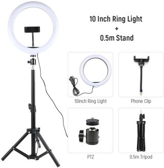 Professionele Fotostudio 10 Inch Led Selfie Ring Licht Met Statief Ring Lamp Fotografie Verlichting Make Ringlicht Met Stand 0.5m statief