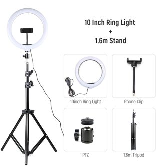 Professionele Fotostudio 10 Inch Led Selfie Ring Licht Met Statief Ring Lamp Fotografie Verlichting Make Ringlicht Met Stand 1.6m statief