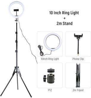 Professionele Fotostudio 10 Inch Led Selfie Ring Licht Met Statief Ring Lamp Fotografie Verlichting Make Ringlicht Met Stand 2m statief