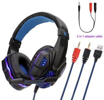 Professionele Gamer Hoofdtelefoon Wired Bass Stereo PS4 Xbox Headset Met Led Licht Microfoon Voor Computer Laptop Mobiele Telefoon BlackBlue For PC