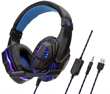 Professionele Gamer Hoofdtelefoon Wired Bass Stereo PS4 Xbox Headset Met Led Licht Microfoon Voor Computer Laptop Mobiele Telefoon BlackBlue For PS4