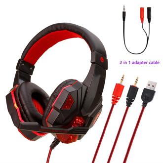 Professionele Gamer Hoofdtelefoon Wired Bass Stereo PS4 Xbox Headset Met Led Licht Microfoon Voor Computer Laptop Mobiele Telefoon BlackRed For PC