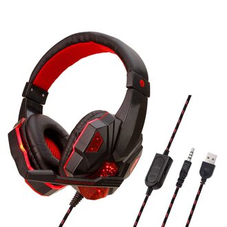 Professionele Gamer Hoofdtelefoon Wired Bass Stereo PS4 Xbox Headset Met Led Licht Microfoon Voor Computer Laptop Mobiele Telefoon Blackred For PS4