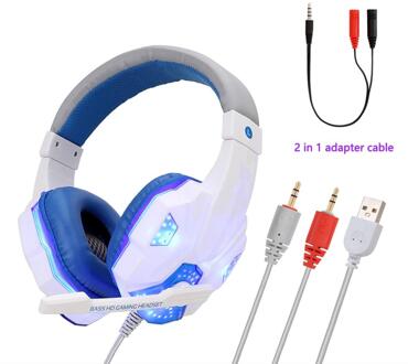 Professionele Gamer Hoofdtelefoon Wired Bass Stereo PS4 Xbox Headset Met Led Licht Microfoon Voor Computer Laptop Mobiele Telefoon WhiteBlue For PC