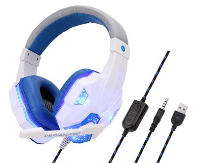 Professionele Gamer Hoofdtelefoon Wired Bass Stereo PS4 Xbox Headset Met Led Licht Microfoon Voor Computer Laptop Mobiele Telefoon WhiteBlue For PS4