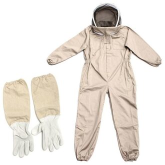 Professionele Geventileerde Full Body Bijenteelt Bijenteelt Pak Met Lederen Handschoenen Koffie Kleur XXL