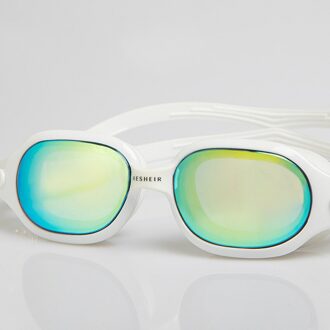 Professionele Grote Frame Plating Anti-Fog Zwembril Uv Glazen Mannen Vrouwen Brillen Zwemmen Bril Met case Pearl wit Plating