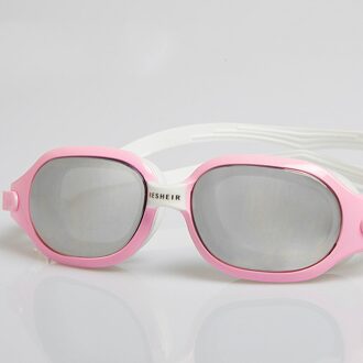 Professionele Grote Frame Plating Anti-Fog Zwembril Uv Glazen Mannen Vrouwen Brillen Zwemmen Bril Met case roze Plating