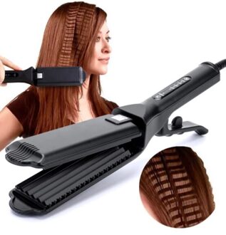 Professionele Haar Crimper Krultang Wand Keramische Golfkarton Golf Maïs Irons Golf Curler Iron Elektrische Corrugation Plaat Clip Bruin / EU