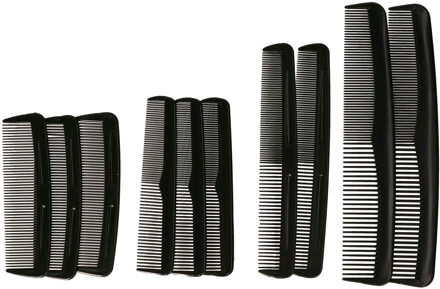 Professionele haar kammenset - zwart - 10 delig - kunststof - haarkammen - volwassen en kinderen