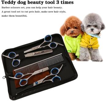 Professionele Hond Grooming Schaar Set Straight & Dunner & 2 Gebogen Schaar Kappers Haircut Gereedschap Kit