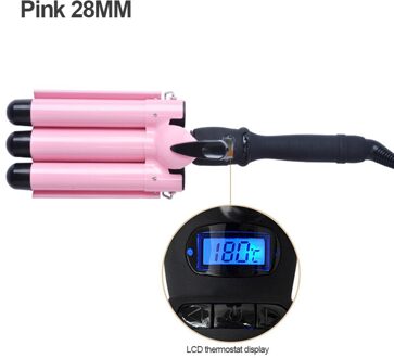 Professionele Lcd Temperatuurregeling Haar Tools Krultang Keramische Triple Barrel Haar Styler Haar Waver Styling Haarkrulspelden LCD screen 28MM / VS