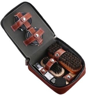 Professionele Lederen Schoenen Care Tools 9 Stuks, Paard Haar Borstel, Zwart Schoensmeer, Spons Borstel, schoenlepel, Schoonmaakdoekje