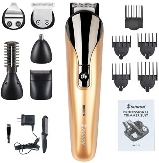 Professionele Mannen Elektrische Tondeuse 6 In 1 Multifunctionele Haar Snijder Machine Oplaadbare Tondeuse Voor Baard Neus Oren gouden