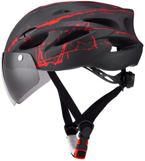 Professionele Mannen Vrouwen Fietsen Helm Met Afneembare Lens Mtb Fiets Helm S Maat 52Cm-58Cm M Maat 56Cm-62Cm Fiets Helm zwart rood