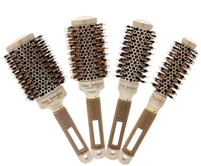 Professionele Nano Technologie Keramische Ionische Haar Ronde Borstel Varkenshaar Antistatische Hittebestendige Haar Curling Borstels 4stk reeks