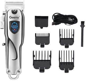 Professionele Salon Senior Tondeuse Haar Knippen Machine Metalen Body Salon Met Lcd-scherm Alle Metalen Tondeuse Voor Mannen Trimmer sliver