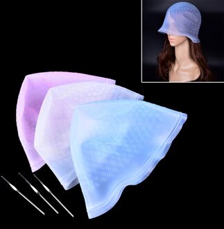 Professionele Siliconen Herbruikbare Hair Colouring Highlighting Dye Cap Frosting Tipping Met Naald Transparante Haar Verven Cap Tool Blauw