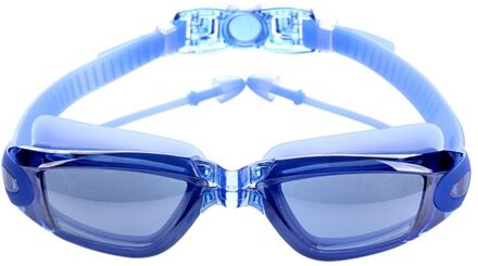 Professionele Siliconen Zwembril Anti-fog UV Zwemmen Bril Met Oordopje voor Mannen Vrouwen Water Sportbrillen Blauw