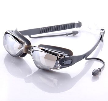 Professionele Siliconen Zwembril Anti-fog UV Zwemmen Bril Met Oordopje voor Mannen Vrouwen Water Sportbrillen Zilver