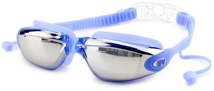 Professionele Siliconen Zwembril Uv Zwemmen Bril Met Oordopje Voor Mannen Vrouwen Water Sportbrillen blauw