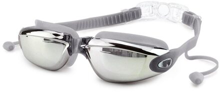 Professionele Siliconen Zwembril Uv Zwemmen Bril Met Oordopje Voor Mannen Vrouwen Water Sportbrillen grijs