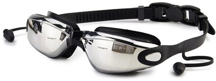 Professionele Siliconen Zwembril Uv Zwemmen Bril Met Oordopje Voor Mannen Vrouwen Water Sportbrillen zwart