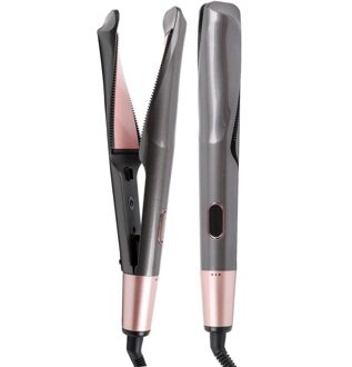 Professionele Stijltang Curler Golven Twisted Plaat Stijltang 2 In 1 Keramische Curling Rechtzetten Haar Staightener Curler licht grijs / Au