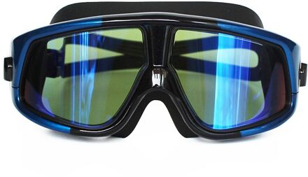 Professionele Waterdichte Volwassen Siliconen Zwemmen Bril Grote Frame Anti-Fog Uv-bescherming Eyewear Zwembril Voor Mannen Vrouwen blauw
