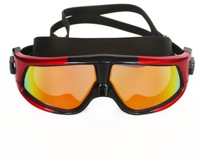 Professionele Waterdichte Volwassen Siliconen Zwemmen Bril Grote Frame Anti-Fog Uv-bescherming Eyewear Zwembril Voor Mannen Vrouwen zwart rood