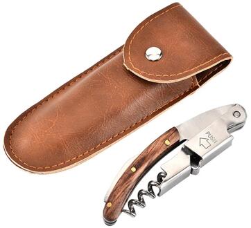 Professionele Wijn Fles Openerall-In-een Roestvrijstalen Kurkentrekker Met Houten Handvat En Leather Case