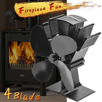 Professionele Zwarte Haard 4 Blade Warmte Aangedreven Kachel Fan Hout Brander Eco Vriendelijke Stille Ventilator Thuis Efficiënte Warmteverdeling